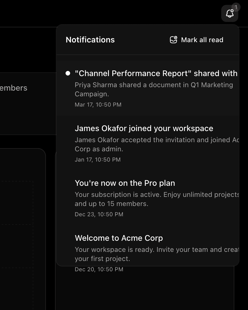 Notifications panel