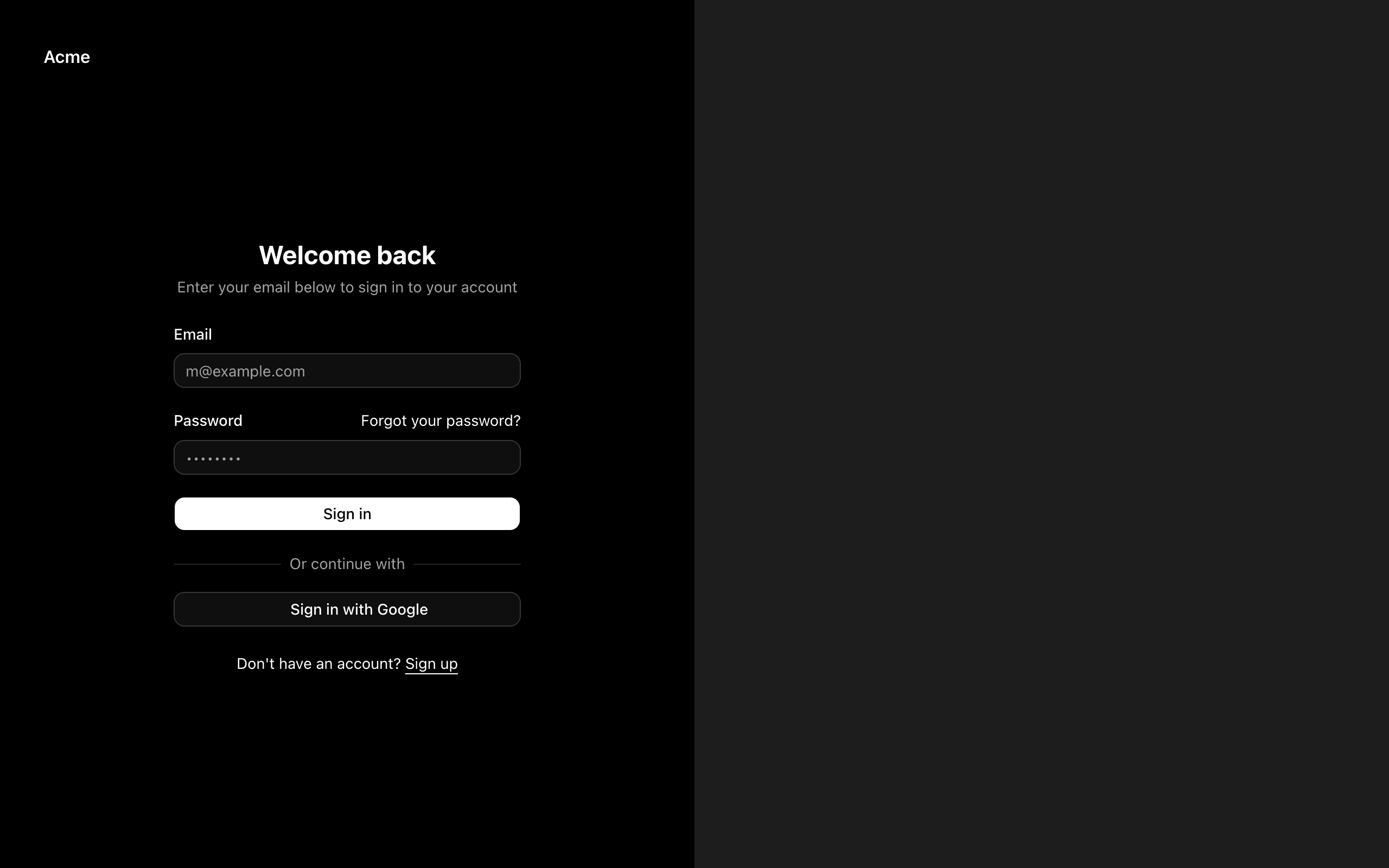 Sign in page