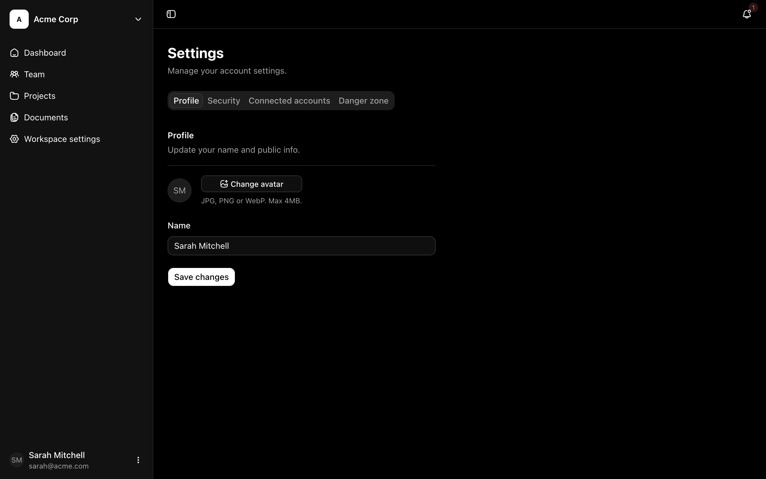 User settings